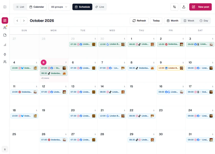The calendar, month view