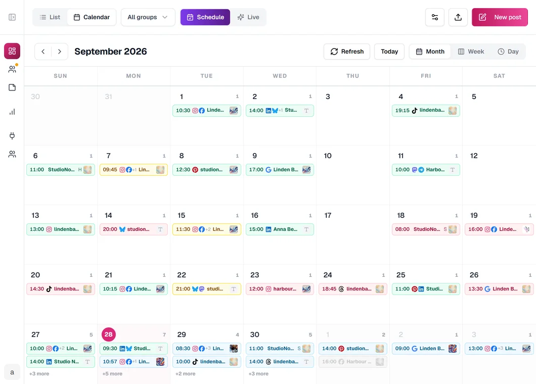 The calendar, month view